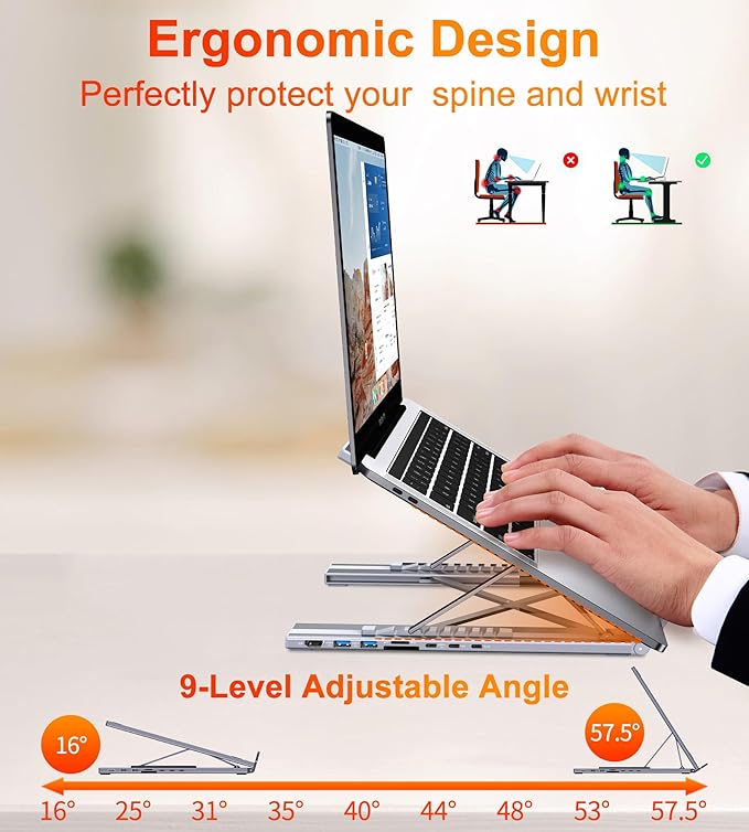 USB C Laptop Docking Station Stand Dock Tablet Stand 8 in 1 USB C Hub with 4K HDMI 2 USB 3.0 PD 100W Universal Dock Station for MacBook Pro/Air/Dell/HP/Surface/Lenovo Plug and Play