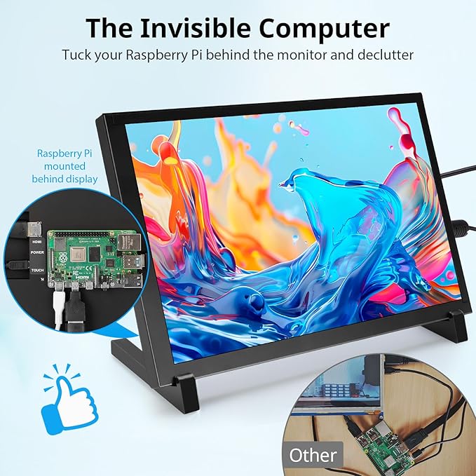ELECROW 10.1 Inch Touchscreen Monitor 1280x800 IPS LCD HD Display with Stand Portable Capacitive Touch Screen for Raspberry Pi 3/3B+/4B/5 Jetson Nano Banana Pi PC Windows Beaglebone