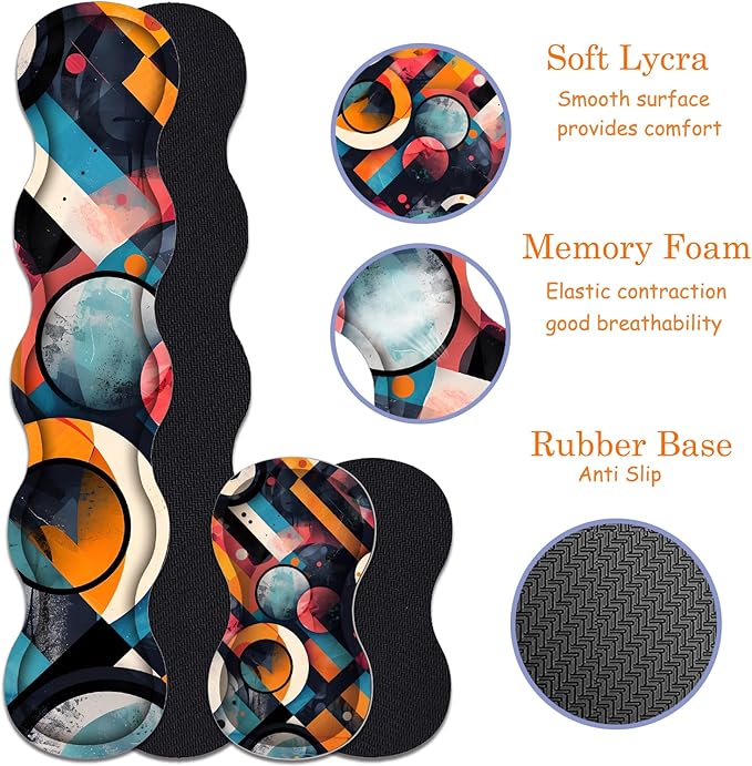 Large Gaming Mouse Pad + Keyboard Wrist Rest + Wrist Support + Coaster Set Memory Foam Ergonomic for Easy Typing XXL Extended Gaming Mouse Pad Table Pad - Abstract Geometric Pattern