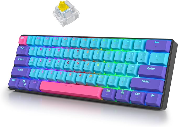 surmen 60% Wireless Gaming Keyboard 60 Percent RGB Backlit Hot-Swappable GT61 Mini Mechanical Keyboard Bluetooth Programmable (Gateron Yellow Joker)