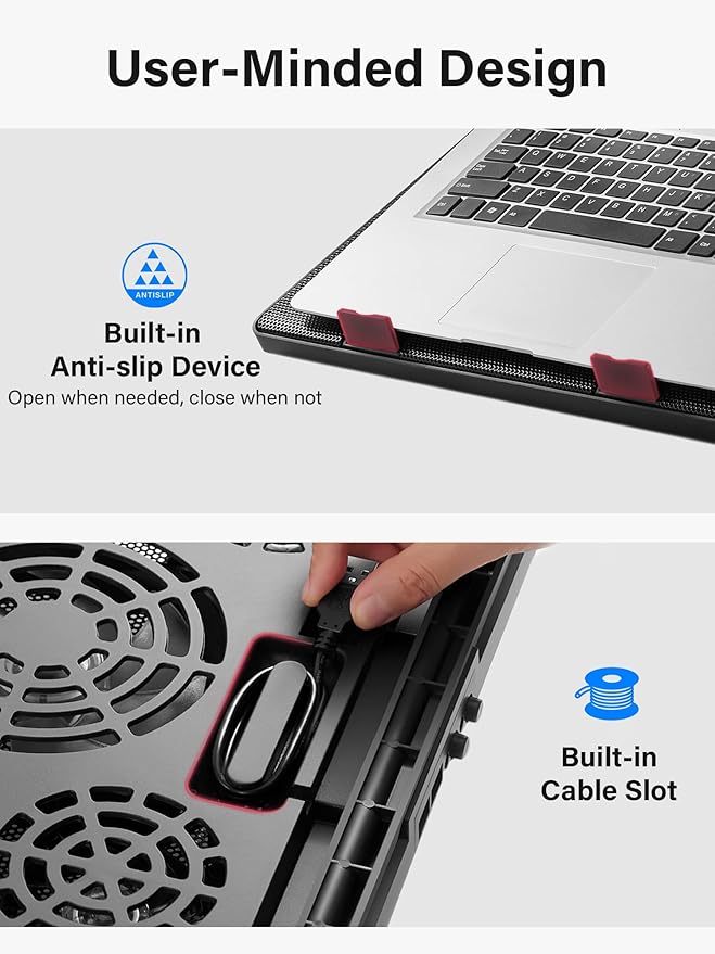 Kootek Laptop Cooling Pad Laptop Cooler with 5 Quiet Fans for 12-17 Computer PC Notebook Gaming Laptop Fan Height Adjustable Laptop Cooling Stand Laptop Accessories Red