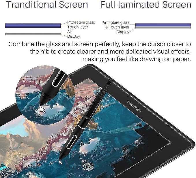 HUION KAMVAS Pro 16 Drawing Tablet with Screen Full-Laminated Graphics Tablet with Battery-Free Stylus Art Tablet with 6 Hot Keys Touch Bar Adiustable Stand - 15.6inch Graphic Tablet for PC/MAC/Linux