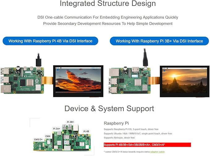 waveshare 4.3inch DSI Touch Display for Raspberry Pi 4B/3B+/3A+/3B/2B/B+/A+ Thin &amp Light Touch Screen 800×480 Resolution IPS Display Support 5-Point Capacitive Touch