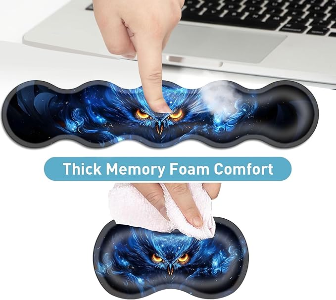 Keyboard Mouse Pad Set Extended Gaming Mouse Pad+Ergonomics Keyboard Wrist Rest Support Memory Foam Easy Typing Pain Relief 4Pcs XL Ultra Thick Desk MatCosmic Owl Glowing Eyes