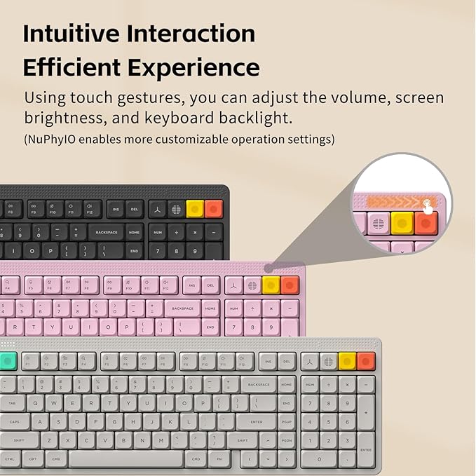 nuphy Node100 Wireless Mechanical Keyboard Hot Swappable Custom Low Profile Keyboard 103 Keys Computer Gaming Keyboards Supports Touch Gestures PBT Keycaps RGB Backlit Bluetooth/2.4GHz/USB-C