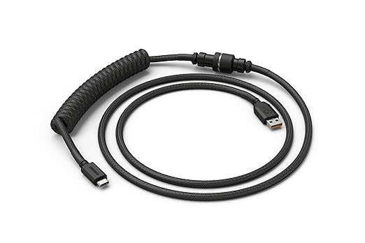 Glorious Coiled Keyboard Cable – Coiled USB C Cable Artisan Braided Cables for Mechanical Gaming Keyboard Coiled Cable -Custom Keyboard Cable (Black)