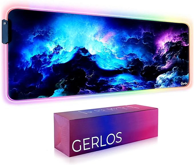 Gerlos RGB Large Gaming Mouse Pad Extended Soft LED Mouse Pad Non-Slip Rubber Base Water Resist Keyboard Pad Computer Mousepad 31.5×11.8 inches