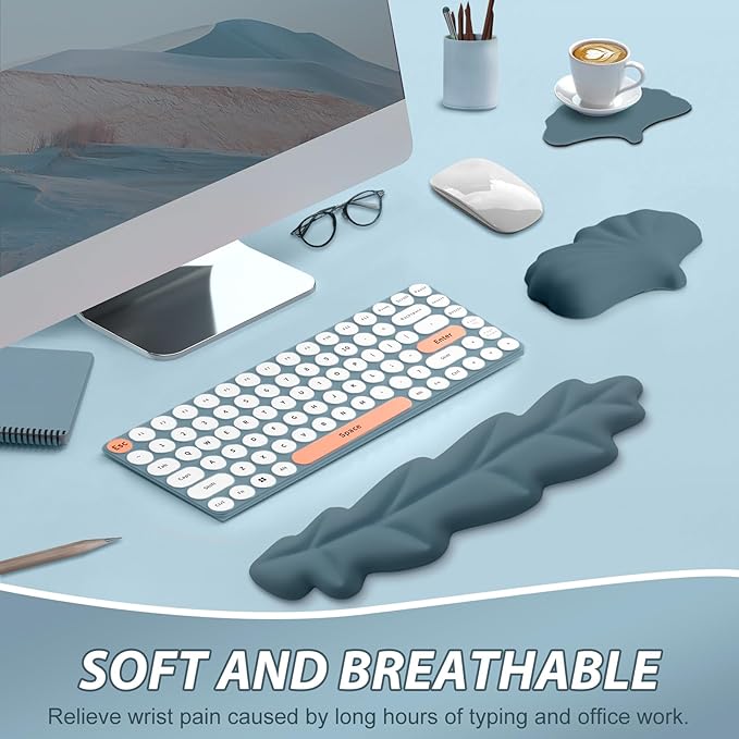 Leather Keyboard Wrist Rest Set Wrist Rest for Keyboard and MouseWrist Rest with Non-Slip PU Base Comfortable Memory Foam Ergonomic Wrist Support Pad Arm Cushion for Computer Laptop Mac Dark Green