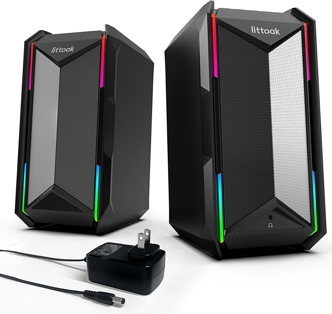 Computer Speakers for Music and Gaming DC Adapter Powered Speakers for Desktop PC or Laptop Bluetooth 5.3 Desktop Speaker 10 RGB Modes 3.5mm Aux in Headphone Port Type-c Port 30W 3 EQ