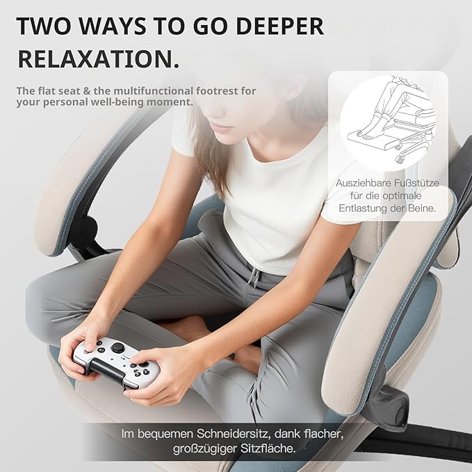 Dowinx Gaming Chair Breathable Fabric Game Chair with Gel Pad and Storage Bag Comfortable Gamer Chair with Pocket Spring CushionErgonomic Computer Chair with FootrestGrey