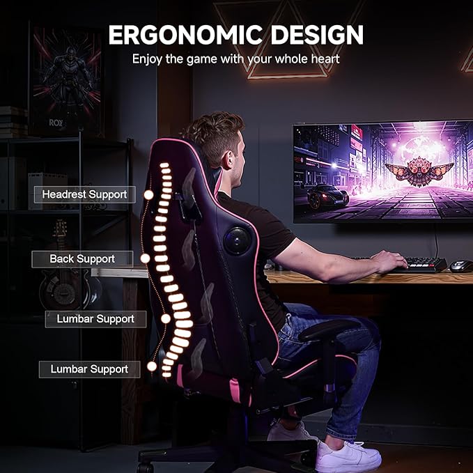 GTPLAYER Gaming ChairGamer Chair with Bluetooth and Adjustable BackrestSeat Height Adjustable Computer Chairs with 3D ArmrestsVideo Game Chair with Footrest Speakers (Colourful)
