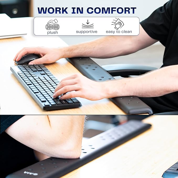 VIVO Ergonomic Long 30” Wrist Pad Non-Slip Memory Foam Arm Rest for Desk Elbow Cushion with L-Shaped Edging Black DESK-WR30
