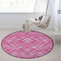 Pink White Office Chair Mat for Hardwood Floor &amp Tile Floor Anti-Slip Floor Protector Mat for Rolling Chair Washable Reusable Girls Style Checked Design Diameter 59 in