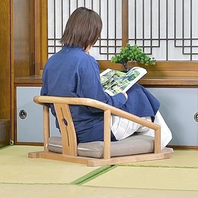 Floor Chair Indoor Adjustable Floor ChairSolid Wood Tatami Floor Mat Seats Japanese Legless Tea Chairs with Armrests and Backrest Portable Floor Chair Lazy Sofa for Bay Windows Meditation Chairs