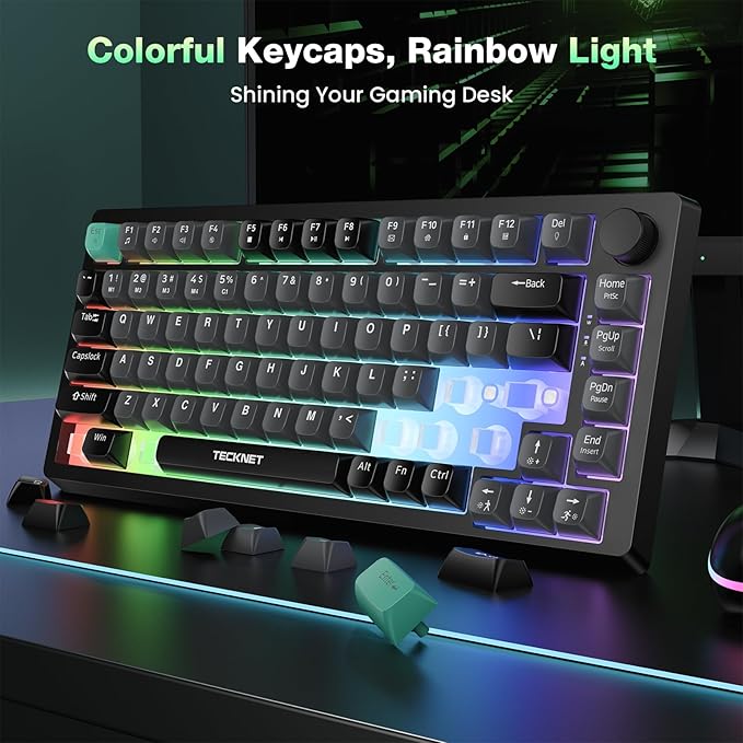 TECKNET Gaming Keyboard 75% Wired Keyboard RGB Backlit 82-Keys with Volume Knob Control 26 Keys Anti-ghosting Whisper Quiet Gaming Switch Travel Friendly for Windows Laptop PC Mac-Grey