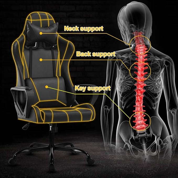 Modern Gaming Chair Ergonomic High Back PU Leather Office Chair with Lumbar Support Black