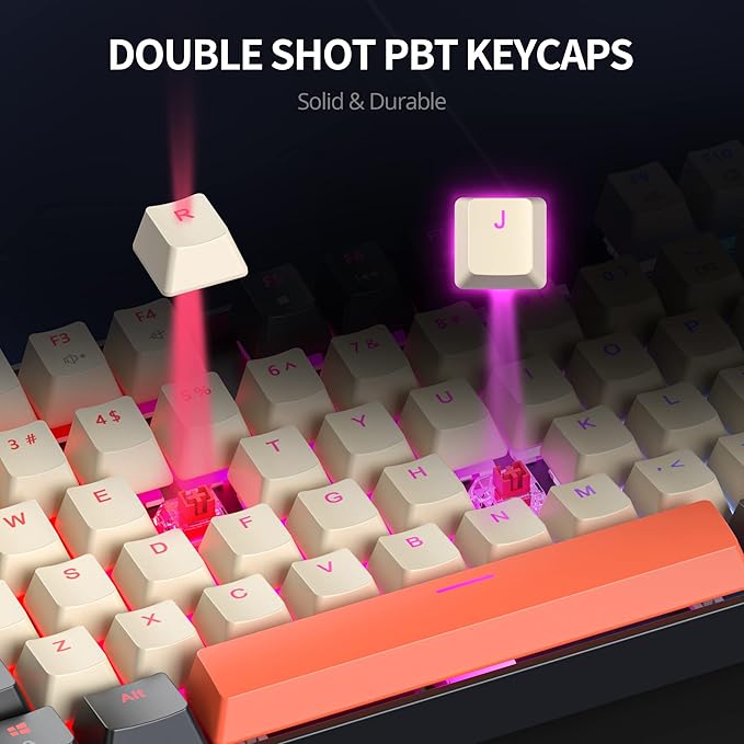 Fogruaden RGB Wired 75% Percent Mechanical Keyboard with Red Switch TKL Mechanical Keyboard 75 Percent 87 Keys NKRO Compact Gaming Keyboard 75% for Win/Mac Laptop PC Gamer (Carbon/87)