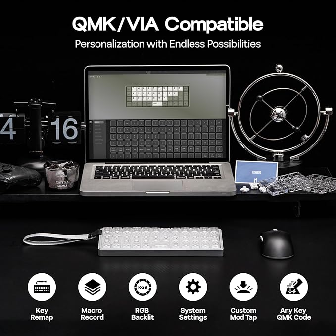 EPOMAKER Luma40 Low Profile Mechanical Keyboard with QMK/VIA &amp CNC Metal Transparent PC Keycap Hot-Swap Kailh Linear Switch 2.4Ghz/BT/USB 40% Wireless Gaming Keyboard for Mac/Win