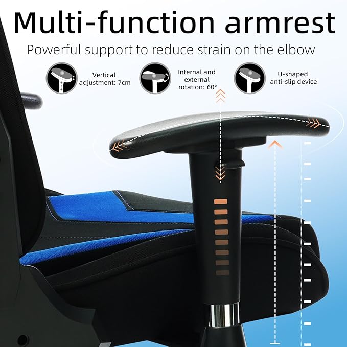Gaming Chair High-Back Ergonomic Computer Chair Adult Lumbar Support Breathable Fabric Office Chair 3D Independent Armrests(1005-DeepBlue)
