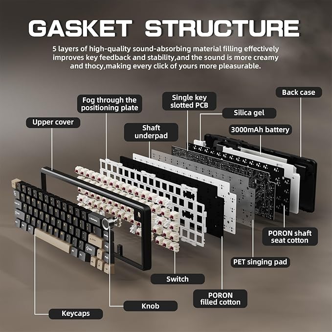 ATTACK SHARK X66 60% Wireless Mechanical Gaming Keyboard with Volume Knob Gasket Hot Swappable Custom Keyboard PBT Keycaps Tri-Mode USB-C/BT5.0/2.4G RGB with Coiled Cable - Star Black