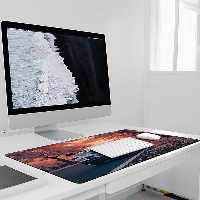Car Mouse Pad with Stitched Edges Cherry Blossoms JDM Desk Mat Cool Sunset Desk Pad Computer Accessories Gaming Office Decor Keyboard Pads for Desk Rubber 40x90cm