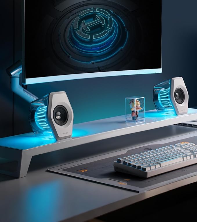 Edifier G2000 Pro Bluetooth Computer Speakers with 7.1 Virtual Surround Sound RGB Lighting USB &amp Aux Input - Ideal Gaming Desk Accessories for PC PS5 Game Console (White)