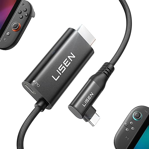 LISEN USB-C to Display Cable Adapter with 100W PD Fast Charging Port for Nintendo Switch [4K 60Hz] Thunderbolt 5/4/3 for Switch2/1 MacBook iPhone 17 16 15 Galaxy S25 S24 iPad Pro 3.3FT