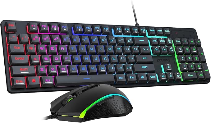 Redragon Updated S107 Gaming Keyboard and Mouse RGB Gaming Keyboard and 10000 DPI Mouse Combo with 25-Key Anti-Ghosting 1K Hz Programmable Mice with Software Plug &amp Play to PC Laptop [Upgrade]