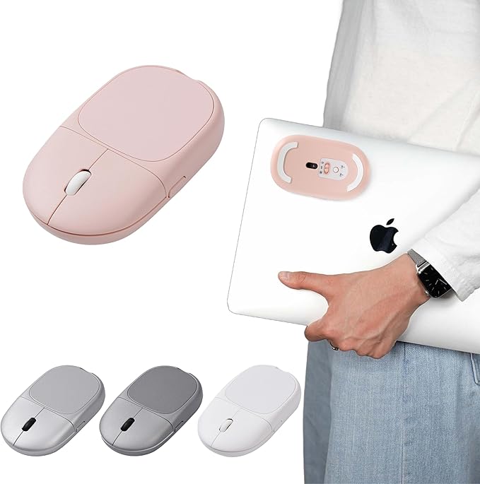 Magnito – Magnetic Wireless Bluetooth Mouse for MacBook iPad Laptop Windows Chrome OS Linux – Compact &amp Portable Attachable Silent Clicks – The Best Travel Mouse (Pink)