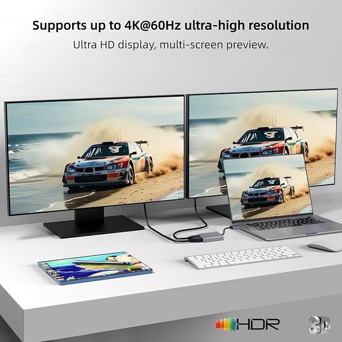 Mini DisplayPort to Dual HDMI Adapter4K@60Hz Mini DP Source to HDMI Splitter Extended Display Adapter for Dual MonitorsDisplay Port Converter for NVIDIA AMD Graphics Card Support MST &amp SST Mode