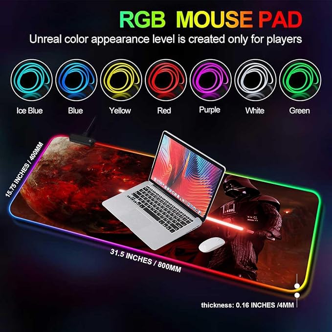 Large Gaming RGB Mouse Pad Custom Mouse Pads Mousepad with Non-Slip Rubber Base and Stitched Edges Mouse Mat Big Desk Pad for Computer Keyboard Office Desk Mat for Desktop31.5x15.7 Inch