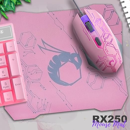 Pink Gaming Keyboard and Mouse Headset Headphones and Mouse pad Wired LED RGB Backlight Bundle Pink PC Accessories for Gamers and Xbox and PS4 PS5 Nintendo Switch Users - 4in1 Edition Hornet RX-250