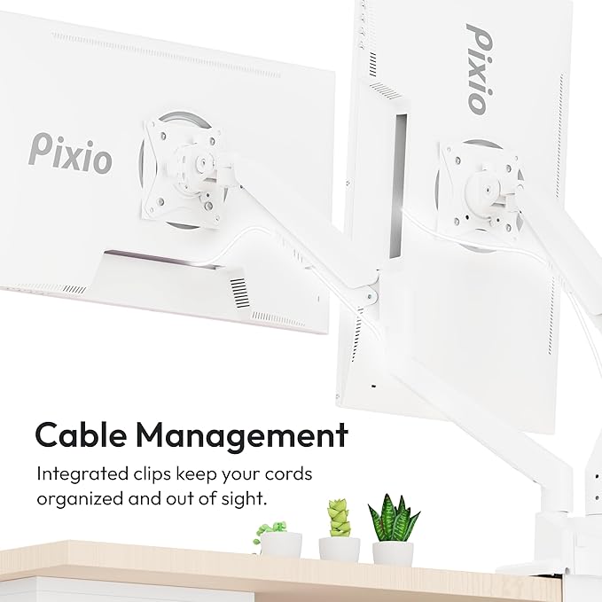 Pixio Two PXC279WAVE White 27 inch 300Hz Refresh Rate FHD 1080p Resolution 1650R Curve Fast VA Panel 1ms GTG Response Time HDR Curved Gaming Monitor and PS1D Wave White Dual Monitor Arm