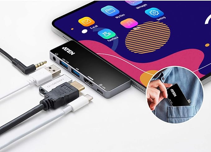 ATEN 5-in-1 USB-C Travel Dock w/Audio Port 92W PD 3840 x 2160 60Hz 30Hz USB 3.2 Thunderbolt 3 HDMI 3.5mm Mic Headphone for Windows Mac iPad Android Mobile Laptop Desktop UH3238