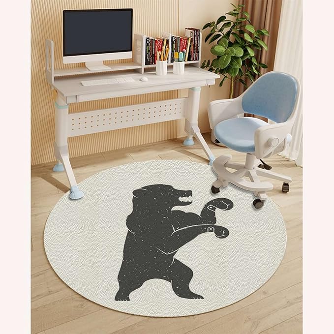 White Black PU Leather Computer Gaming Rolling Chair Mat Bear Fun Character Musician Heavy Duty Floor Mats for Computer Desk Easy Glide for Chairs Animal Diameter 47.2 in