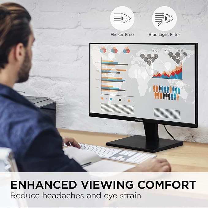 ViewSonic VS2447M 24 Inch 1080p Monitor with 100Hz FreeSync Thin Bezels Eye Care HDMI VGA Inputs for Home and Office