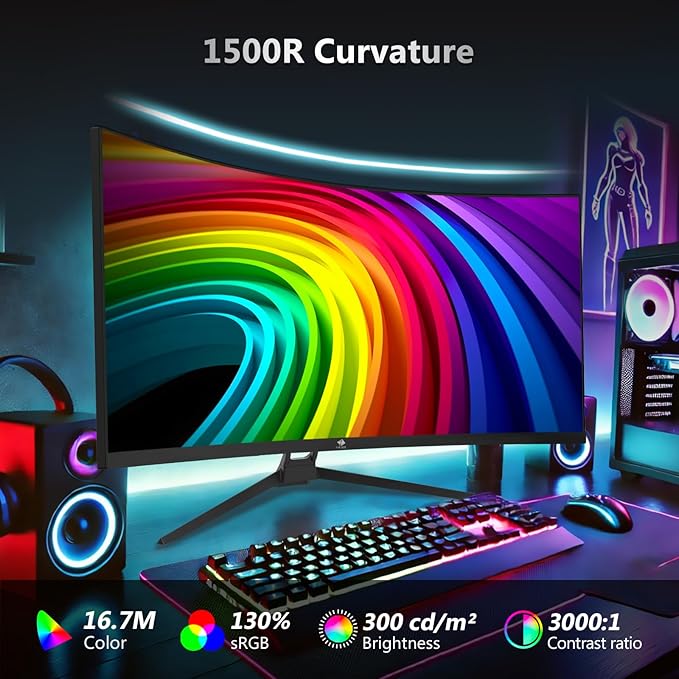 Z-Edge 34 Curved Gaming Monitor WQHD 1440P 165Hz 144Hz PC Monitor MPRT 1ms 21:9 Aspect Ratio 1500R 16.7M Colors 3000:1 Contrast UG34 Frameless Bezel 2X DP 1.4 Ports and 2X HDMI 2.0 Port