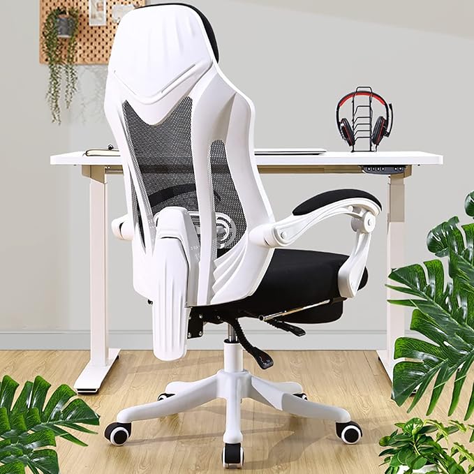 Professional Game Chair Mesh Backrest with a Hidden Leg Drag with Age Armrest with 155 Degree Inclination Game or Office (Grey Without Footrest 1)