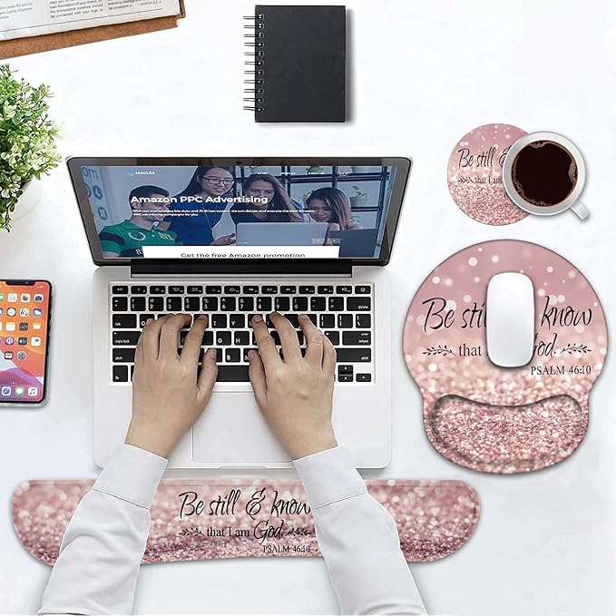 Keyboard Wrist Rest and Mouse Pad Wrist Rest Support Set with Coasters Non-Slip PU Base for Gaming and Office Comfortable &amp Lightweight for Easy Typing &amp Pain Relief - Quote Bible Verses Psa