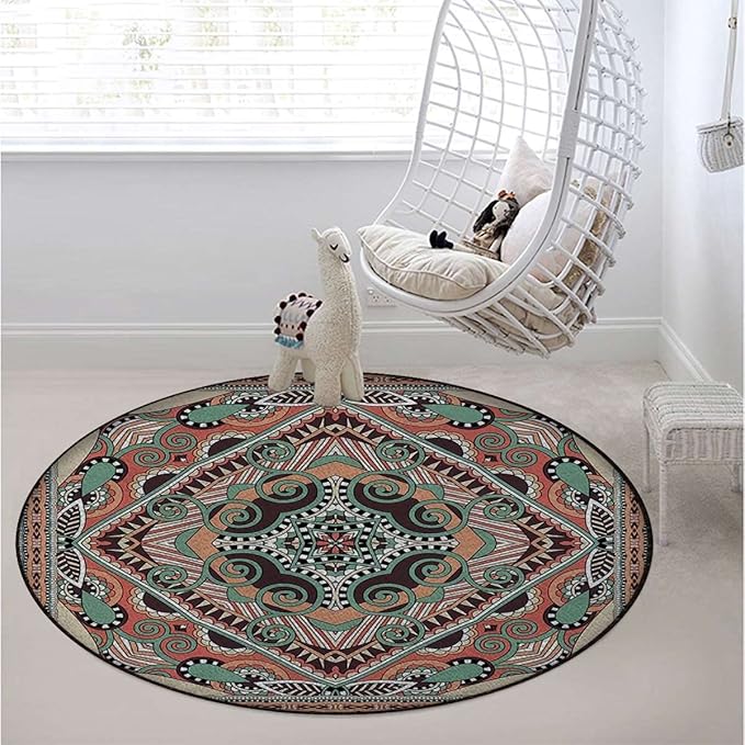 Abstract Chair Mat for Hardwood Floor Round Floor Mats for Office Chair Computer Gaming Desk Mat for Rolling Chair Non-Slip Gaming Rug 70s Party Hippie Vintage MiniTan Umber Brown Diameter 39.3 in