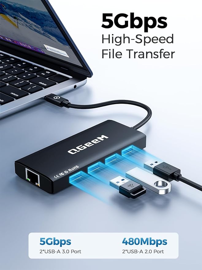 QGeeM USB C Hub Ethernet9 in 1 USB Type C Hub HDMI Multi-Port Converter Adapter100W Pd USB 3.0SD/TF Card ReaderCompatible for MacBook Pro Air Ipad HP Dell Lenovo Chromebook etc.-Black