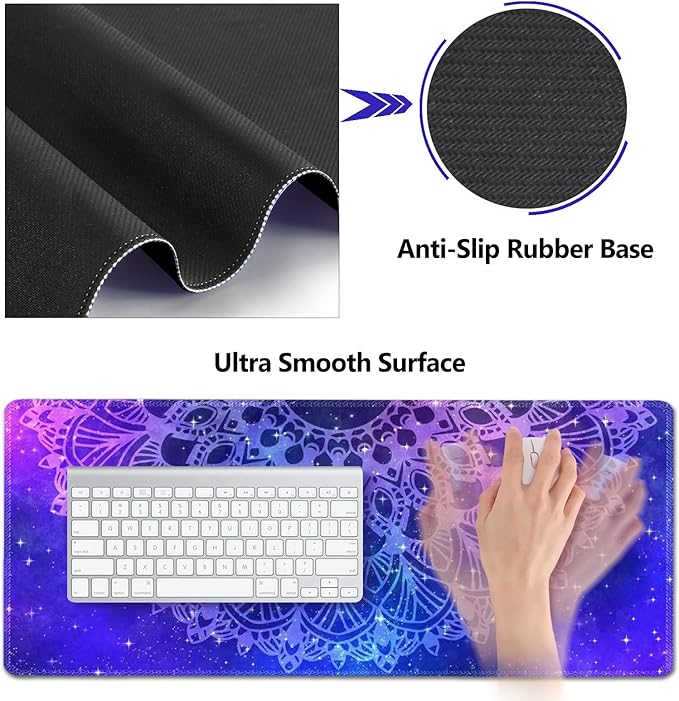 AIMSA Keyboard Mouse Pad Set Large Gaming Mouse Pad +Wrist Rest Mouse Pad +Keyboard Wrist Support +Coaster 35x15.7 inch Extended Desk Mat for Easy Typing Pain Relief (Blue Purple Mandala)