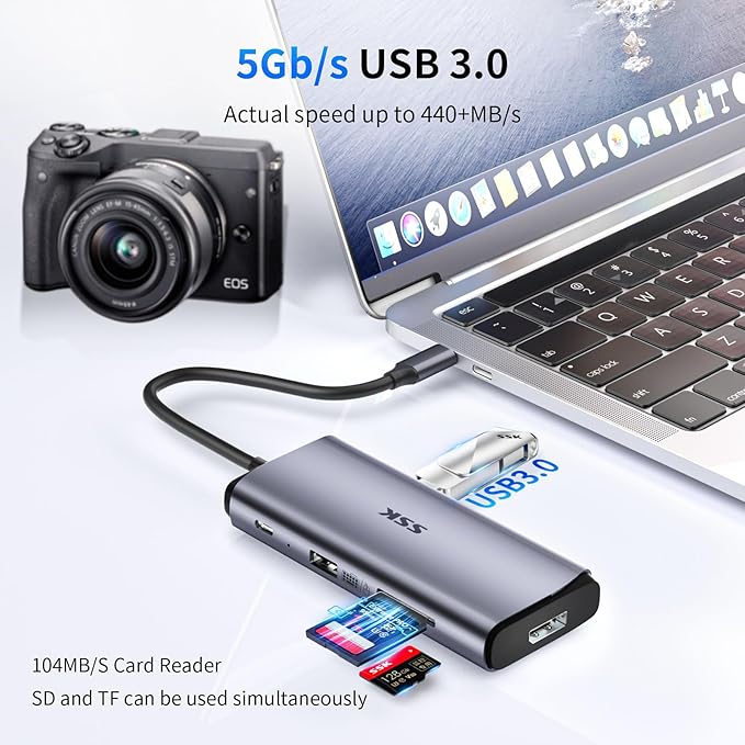 SSK USB C Docking Station 3 Monitors 9 in 1 Single 8K/Dual 4K60Hz USB C Hub DisplayPort Dock with 2 HDMI Ports Displayport100W PD 3 USBSD/TF Laptop Docking Station for MacBook Pro HP Lenovo