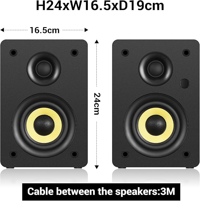 Sanyun SW206 4” HiFi Bookshelf Speakers with Studio Mode 80W Active Bluetooth 5.4/Optical/Coaxial/TRS/Aux/24bit DAC USB for Turntable TV PC Desktop Wooden Enclosure Remote Control Red