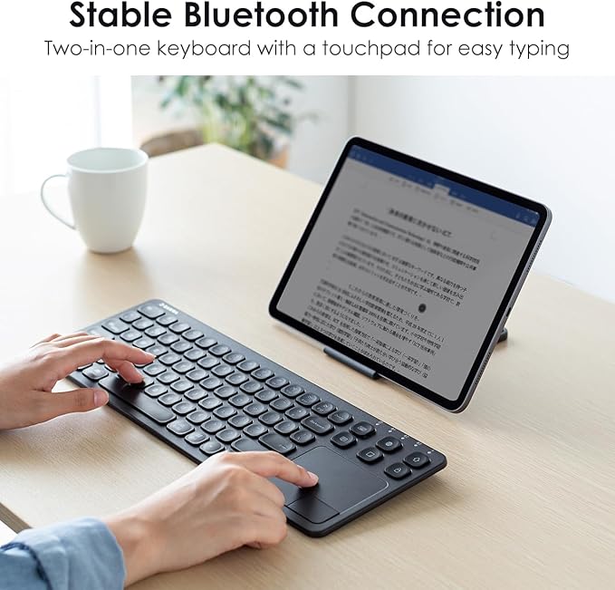 SANWA Multi Device Bluetooth Keyboard with Touchpad Rechargeable Keypad with Trackpad for Laptop Desktop Computer PC iPad/iPhone Tablet Compatible with MacBook Windows Android iOS Black