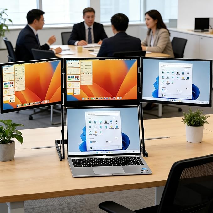 Triple Monitor Laptop Screen Extender IPS Display 100% sRGB Built-in Speakers Adjustable Height Stand