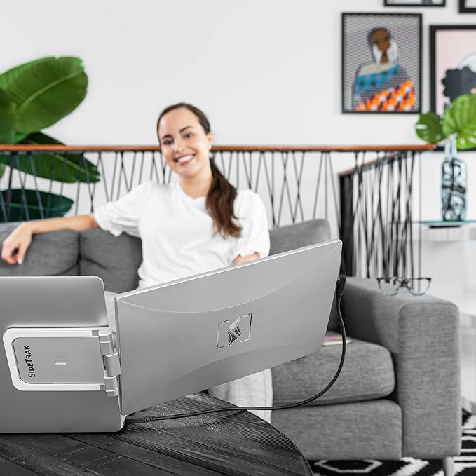 SideTrak Swivel 14 Patented Attachable Portable Monitor for Laptop | FHD TFT Laptop Dual Screen | Mac PC &amp Chrome Compatible | Fits All Laptops | Powered by USB-C® or Mini HDMI (Light Silver)