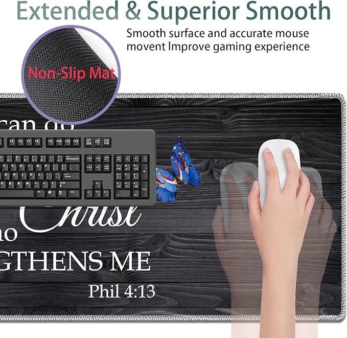 Large Gaming Mouse Pad + Keyboard Wrist Rest + Wrist Support + Coaster Set Memory Foam Ergonomic for Easy Typing XXL Extended Gaming Mouse Pad Table Pad - Vintage Wooden Bible
