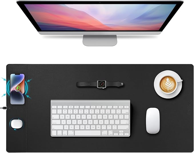 Wireless Charging Mouse Pad 15W Fast Charge Magnetic Charger Desk Pad Large Office Desk Mat (35.4x16.9) with Ultra-Smooth Surface Black Computer Mousepad for MacBook PC Laptop