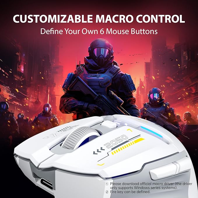 INPHIC IN9 Wireless Gaming Mouse True Tri-Mode Bluetooth/Type-C Wired/2.4G Wireless Connection 10000 DPl Fully Programmable RGB Backlit for Laptop PC Mac